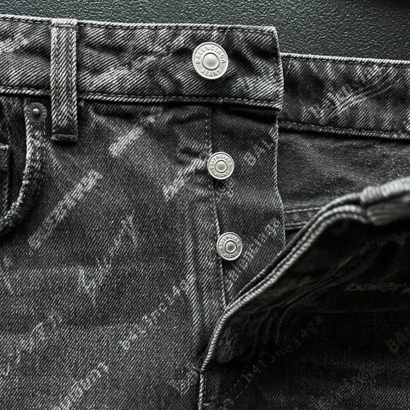 NWT Balenciaga Logomania Mini Skirt Black Denim Allover Logo Print Fitted - Picture 12 of 13